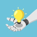 Isometric Ai artificial intelligence robot hand holding shining lightbulb