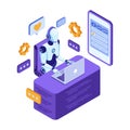 Isometric AI Customer Support Robot Assisting User via Mobile Royalty Free Stock Photo