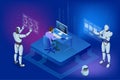 Isometric AI-powered robot ensuring information privacy through advanced cybersecurity measures. It enhances the