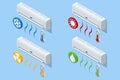 Isometric air conditioner modes set: cooling, heating, ventilation, and dehumidification. Concept of smart climate Royalty Free Stock Photo