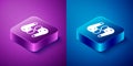 Isometric Air headphones icon icon isolated on blue and purple background. Holder wireless in case earphones garniture Royalty Free Stock Photo