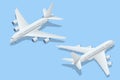 Isometric Airplanes on Blue Background. Industrial Blueprint of Airplane. Airbus Industries EADS Airbus A380 super jumbo