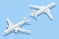 Isometric Airplanes on Blue Background. Industrial Blueprint of Airplane. Airliner A-320 in Top