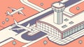 Isometric Airport Control Tower and Terminal with Distant Planes, vector design Generative AI Royalty Free Stock Photo