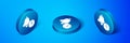 Isometric Alarm clock icon isolated on blue background. Wake up, get up concept. Time sign. Blue circle button. Vector