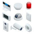 Isometric alarm system home. Home security. Security alarm keypad with person arming the system. Access, Alarm zones Royalty Free Stock Photo