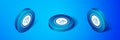 Isometric Alcohol 18 plus icon isolated on blue background. Prohibiting alcohol beverages. Blue circle button. Vector