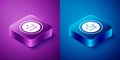 Isometric Alcohol 21 plus icon isolated on blue and purple background. Prohibiting alcohol beverages. Square button