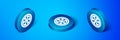 Isometric Alloy wheel for a car icon isolated on blue background. Blue circle button. Vector Illustration Royalty Free Stock Photo