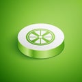 Isometric Alloy wheel for a car icon isolated on green background. White circle button. Vector Royalty Free Stock Photo
