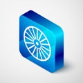 Isometric Alloy wheel for a car icon isolated on grey background. Blue square button. Vector Royalty Free Stock Photo