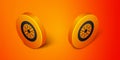 Isometric Alloy wheel for car icon isolated on orange background. Orange circle button. Vector