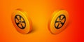 Isometric Alloy wheel for car icon isolated on orange background. Orange circle button. Vector