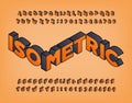 Isometric alphabet font. 3d effect simple letters and numbers in shaded colors.