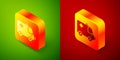 Isometric Ambulance and emergency car icon isolated on green and red background. Ambulance vehicle medical evacuation