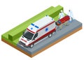 Isometric Ambulance Emergency Paramedic Carrying Patient in Stretcher. Emergency medical service. Royalty Free Stock Photo