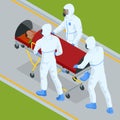 Isometric Ambulance Emergency Paramedic Carrying Patient in Stretcher. Emergency medical service. Royalty Free Stock Photo