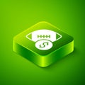 Isometric American football betting money icon isolated on green background. Football bet bookmaker. Soccer betting