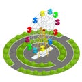 Isometric Amusement park with ferris wheel. Family Holiday Vacation concept. Flat vector illustration