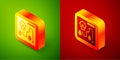 Isometric Amusement park map icon isolated on green and red background. Entertainment in vacation. Square button. Vector