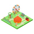 Isometric amusement park vector illustration isolated on white