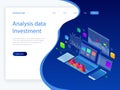 Isometric Analysis data and Investment. Stack of documents with an official stamp and pencils in a glass. A method for