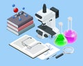 Isometric Analysis Lab, Chemical Laboratory Science. Research Teams in Chemistry Experiments, Health Sciences, Life Royalty Free Stock Photo