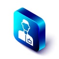 Isometric Analyst engineer icon isolated on white background. Blue square button. Vector