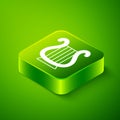 Isometric Ancient Greek lyre icon isolated on green background. Classical music instrument, orhestra string acoustic