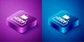Isometric Ancient Greek trireme icon isolated on blue and purple background. Square button. Vector