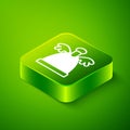 Isometric Angel icon isolated on green background. Merry Christmas and Happy New Year. Green square button. Vector Royalty Free Stock Photo