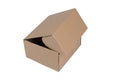 Isometric angle of Isolated and opened blank cardboard box