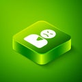 Isometric Angry customer icon isolated on green background. Green square button. Vector