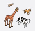 Isometric animals such as giraffe, cow, dog and bird