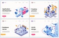 Isometric app development technology vector illustration, cartoon 3d developing software tech products, test Royalty Free Stock Photo