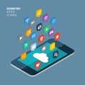 Isometric app icons concept. Cloud computing.