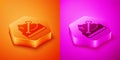 Isometric Archeology icon isolated on orange and pink background. Hexagon button. Vector
