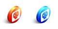 Isometric Archeology icon isolated on white background. Orange and blue circle button. Vector