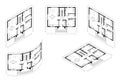 Isometric Architect Blueprint Vector Plan of Home. Blueprint House Plan Drawing. Professional Architectural Illustration