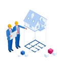 Isometric architect builders studying layout plan of the house, a civils engineers working with documents on Royalty Free Stock Photo