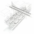 An isometric architectural drawing of an elevated pedestrian bridge with a cable- Royalty Free Stock Photo