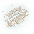 Isometric architectural drawing of a floating house complex on water. Features Royalty Free Stock Photo