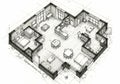 An isometric architectural drawing of a modern apartment layout. It features two Royalty Free Stock Photo