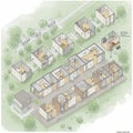 Isometric architectural drawing of a modern housing plan, featuring Royalty Free Stock Photo
