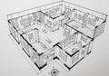 Isometric architectural drawing of a museum floor plan, featuring multiple rooms with Royalty Free Stock Photo