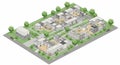 Isometric architectural rendering of a modern residential complex featuring multiple Royalty Free Stock Photo
