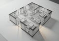 Isometric architectural sketch of a simple apartment layout. Features a bedroom with Royalty Free Stock Photo