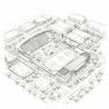 An isometric architectural sketch of a sports complex with multiple athletic facilities. Royalty Free Stock Photo