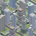Isometric Architecture. Business City. Cityscape with Scyscrapers. Isometric Transportation. Vector illustration