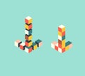 Isometric arrow pointers, toy puzzle, cursor mark cubes form, vector illustration